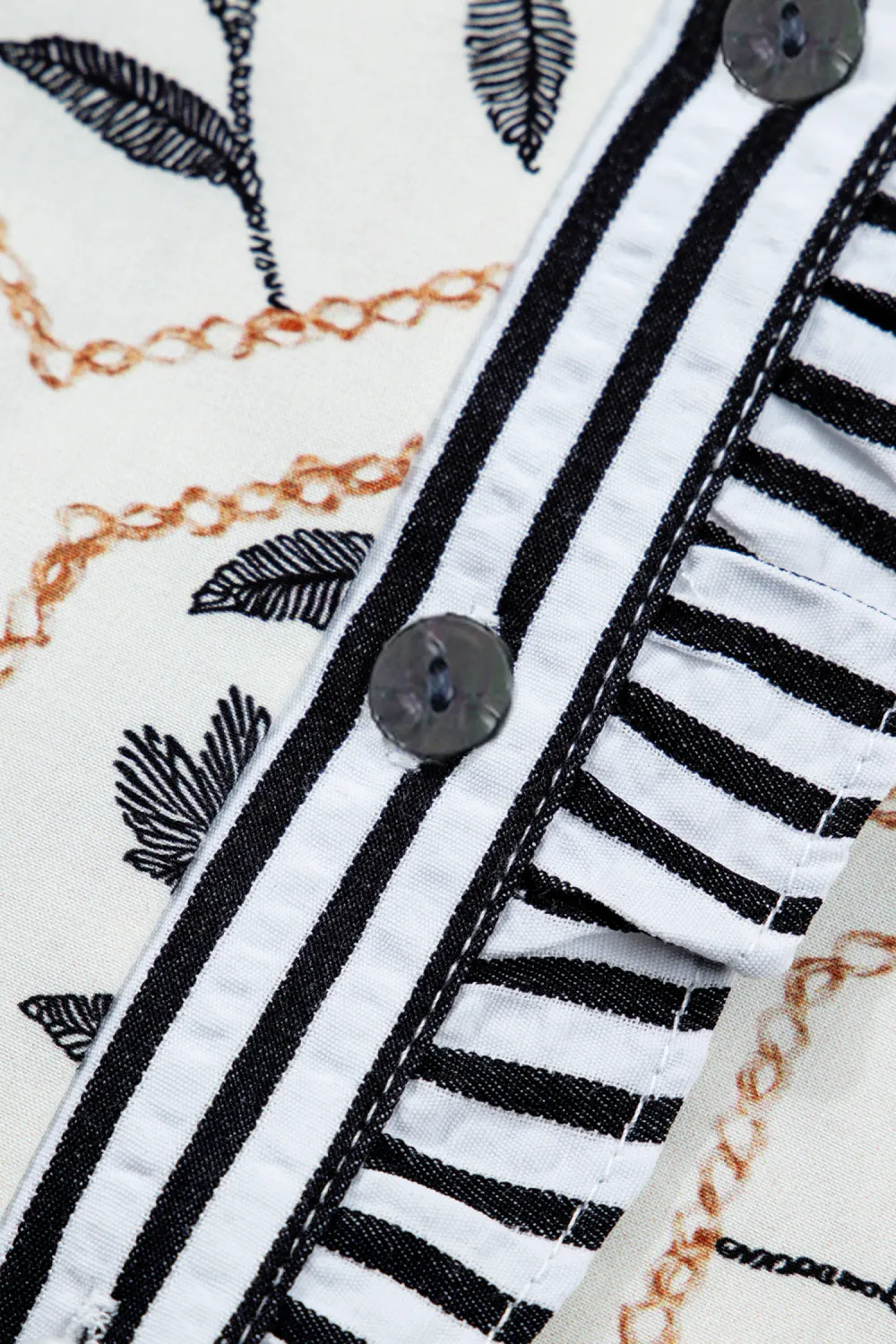 White Floral Print Striped Patchwork Blouse