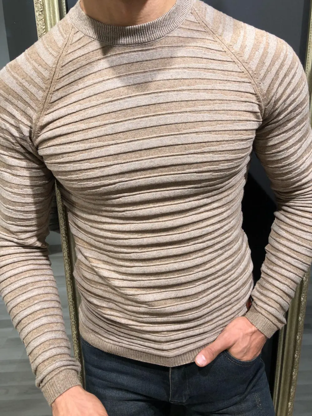 Classic Patterned Slim Fit Cotton Knit Sweater