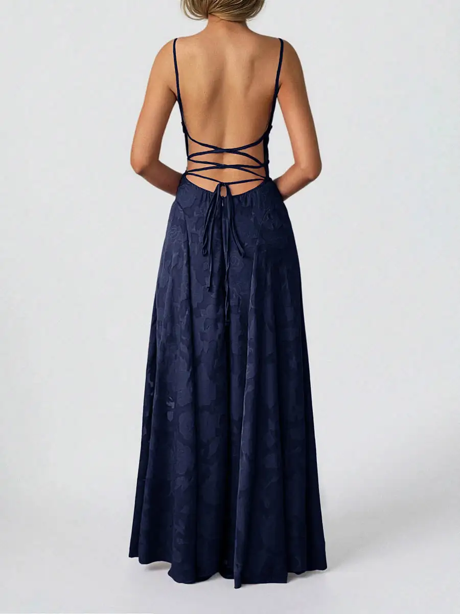 Jacquard Pleated Neck Maxi Dress
