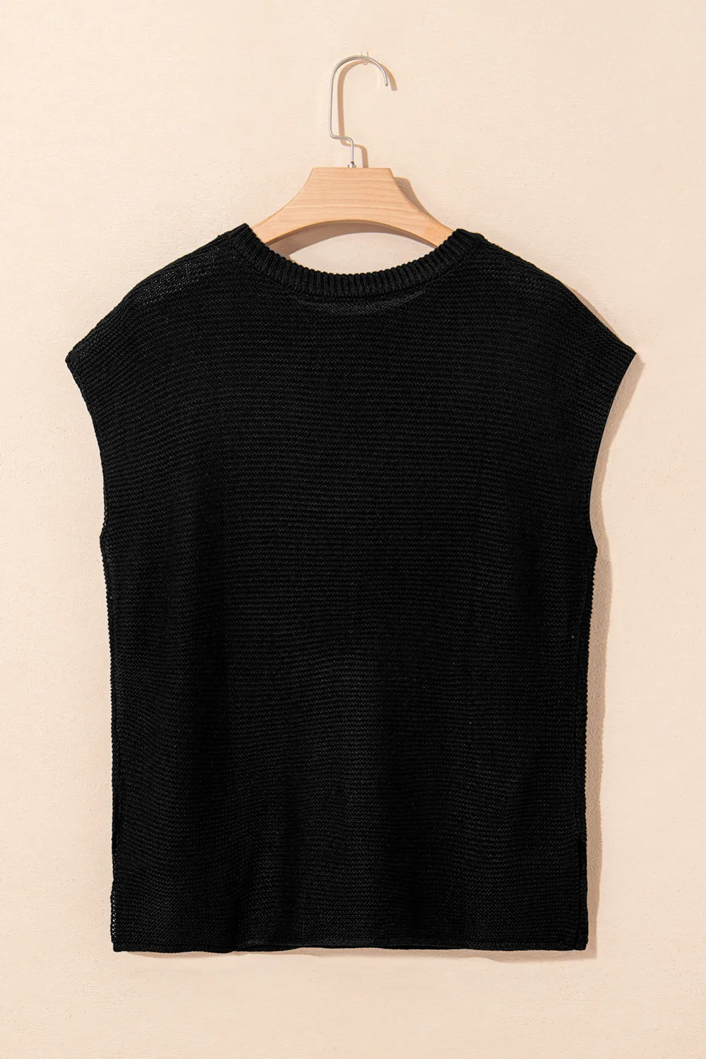 Black Sweater Side Slits Tee