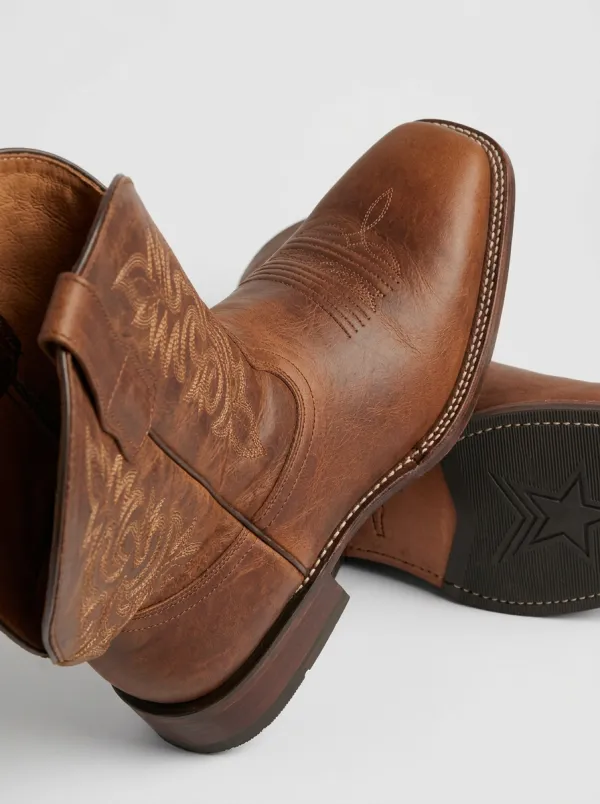 Men's Western Cowboy Embroidered Brown Leather Cowboy Boots