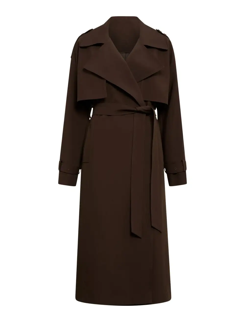 Rich Brown Belted Long Double-Breasted Trench Coat