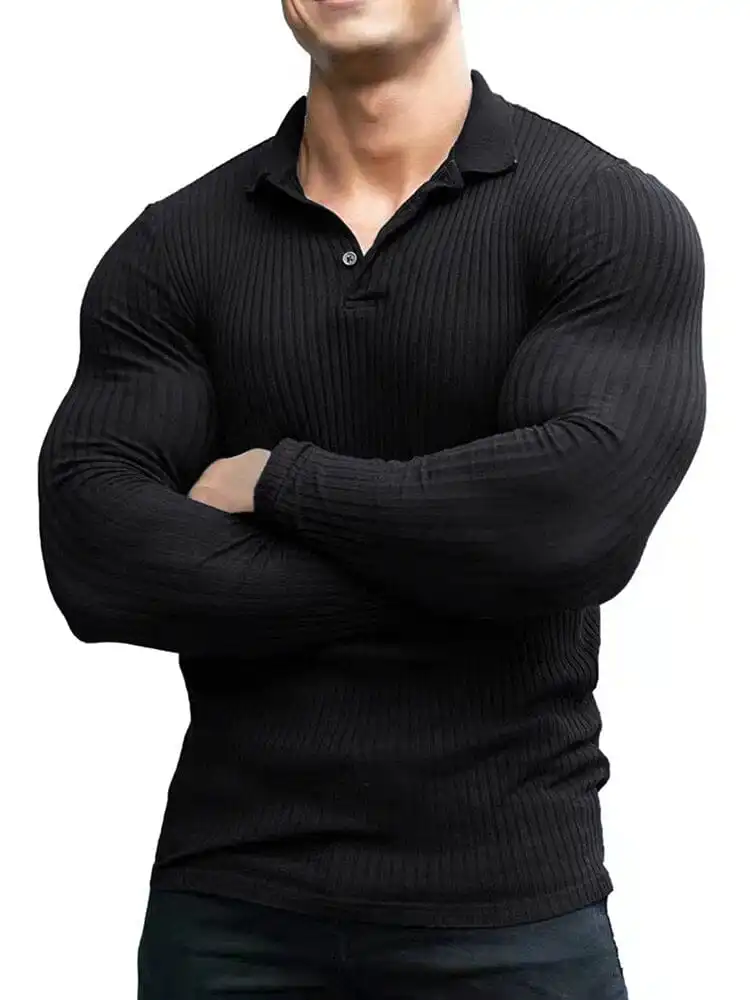Stretchy Slim Fit Knit Polo Shirt Sweater