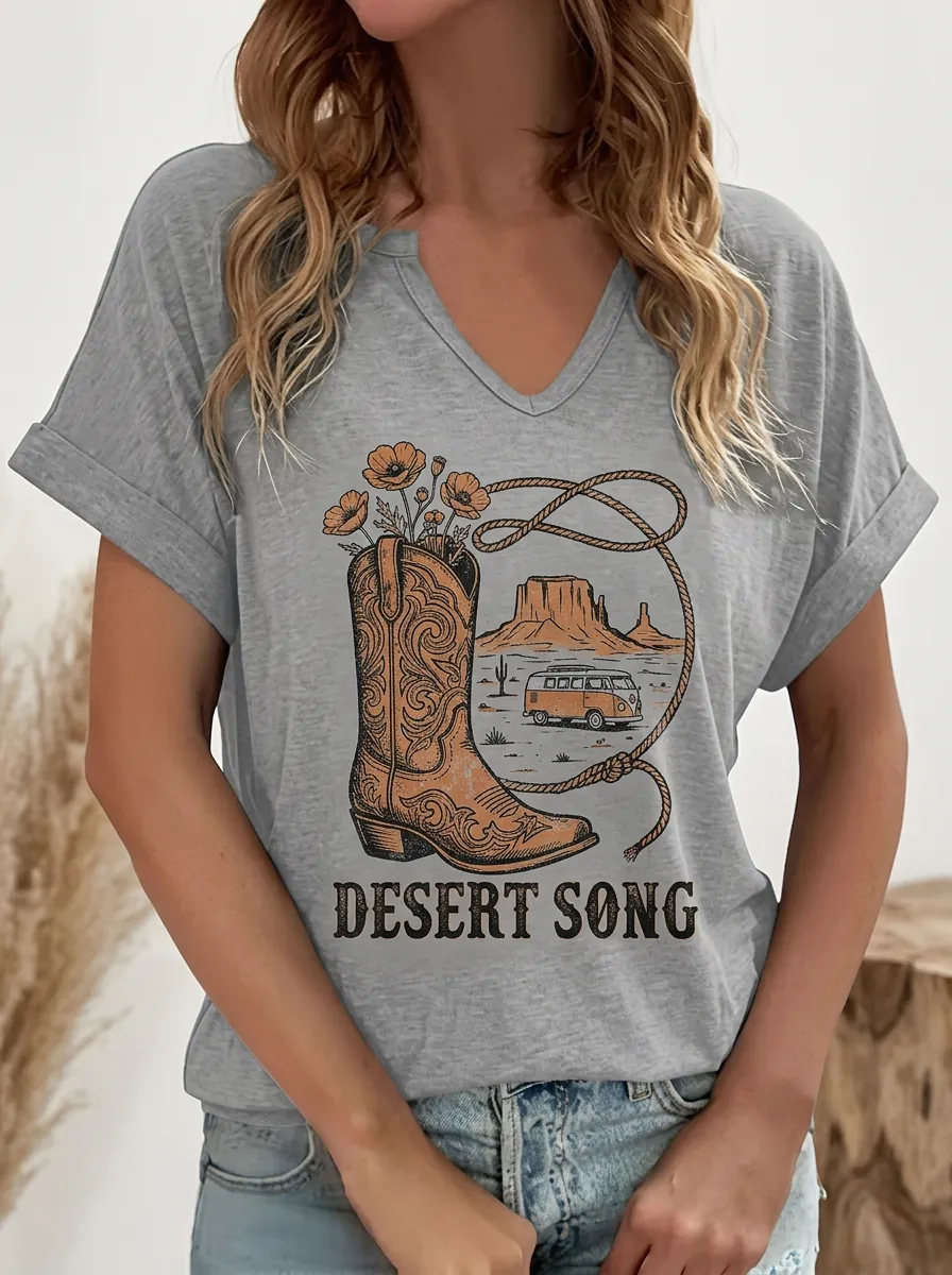 Cowboy-Boot Desert Women's V-Neck T-Shirt