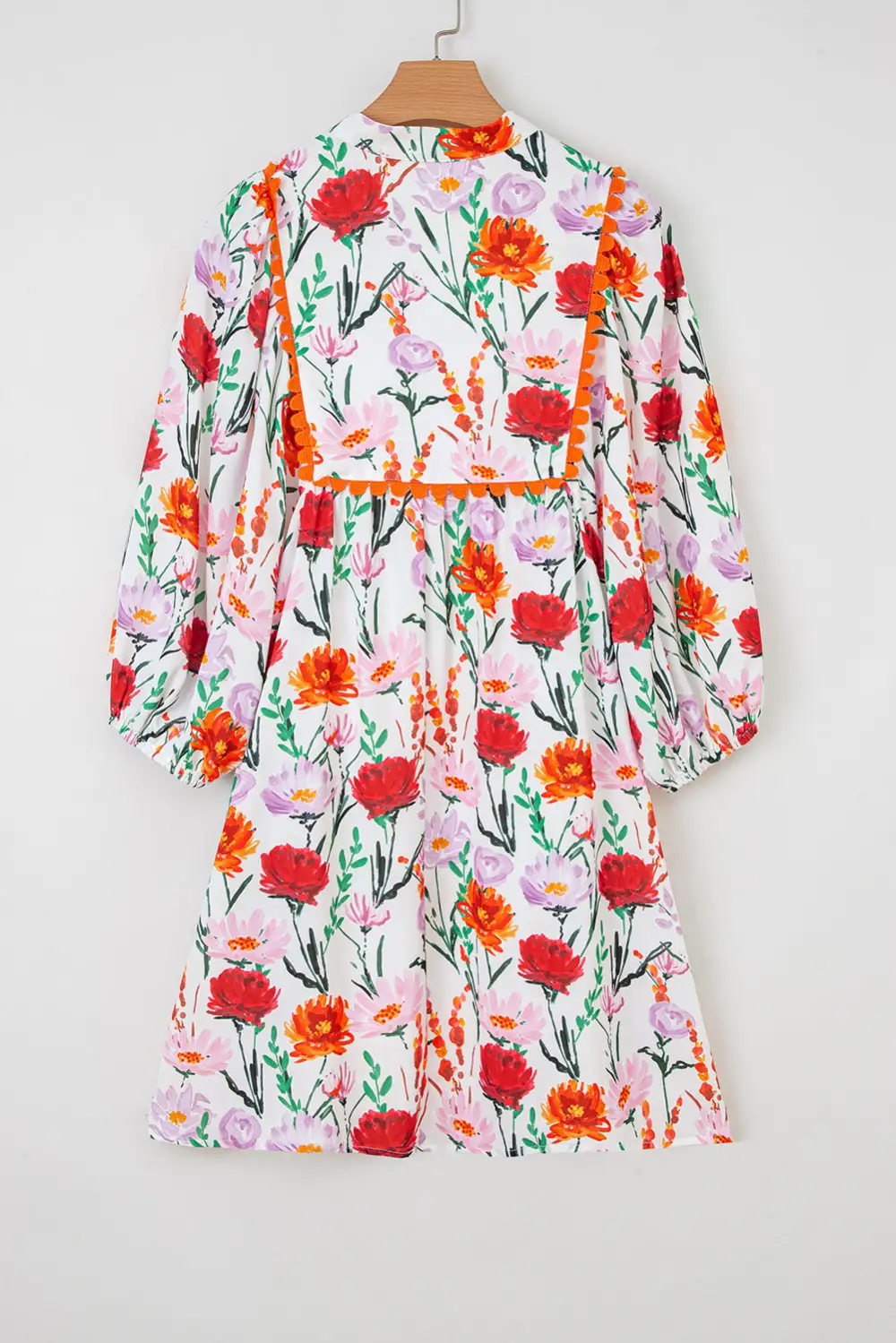 Layered Detail Floral Printed Puff Sleeve Mini Dress