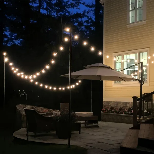 Outdoor String Light Poles with Multi-Color Bulbs, Patio Decor for Festive and Luminous Ambiance