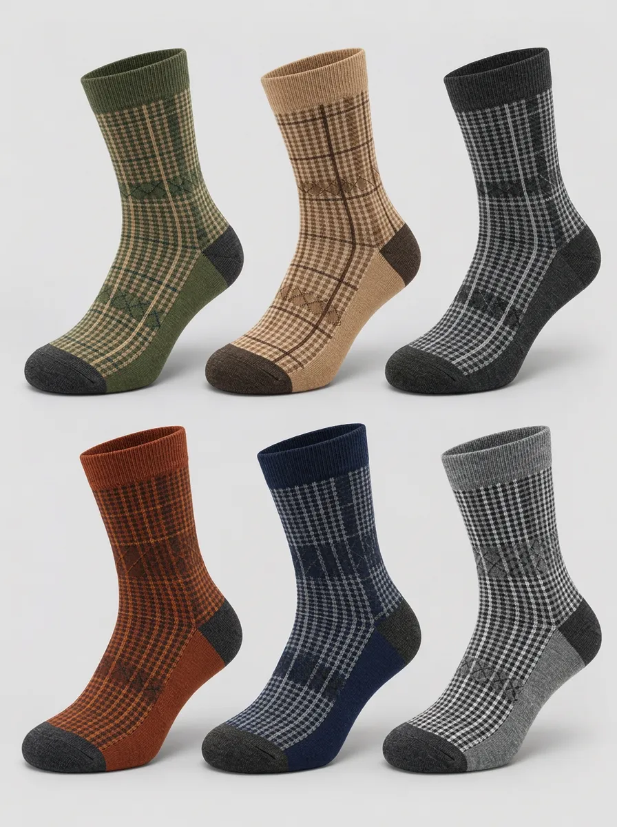 Men's Heritage Vintage Plaid Pattern Printed Socks 6-Pack