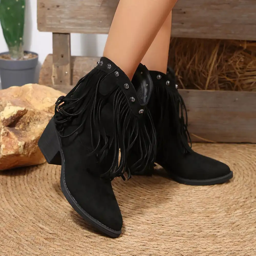 Fringed Pointed Toe Boots