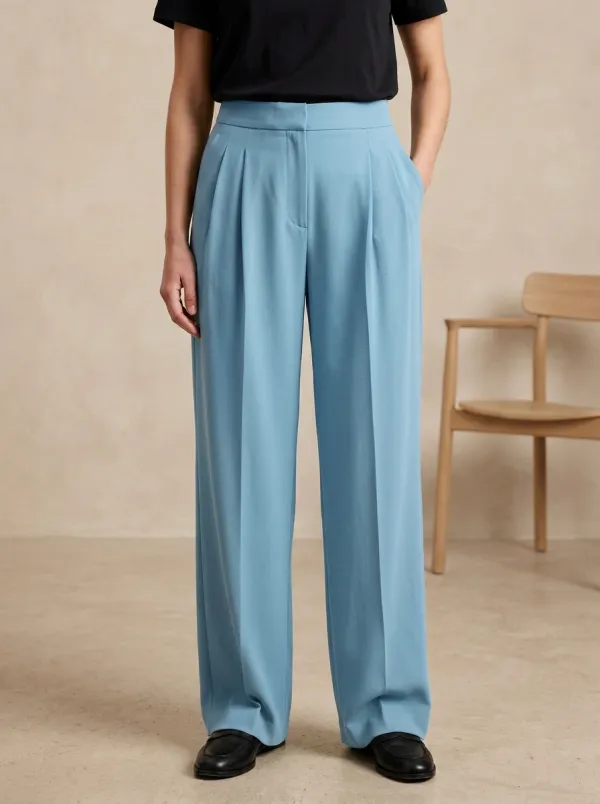 Everyday Polished Pleated High Rise Wide Leg Trousers