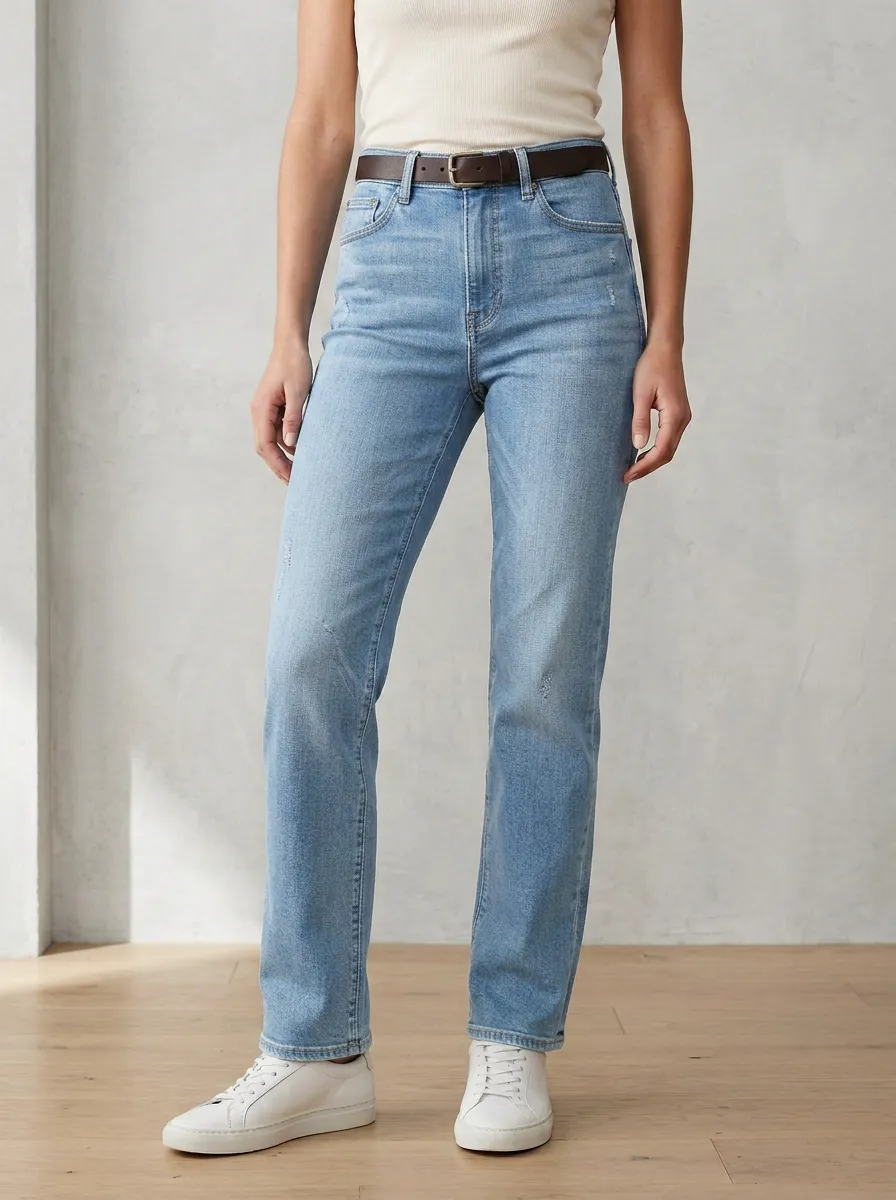 High-Rise Distressed Classic Women's Straight-Leg Jeans