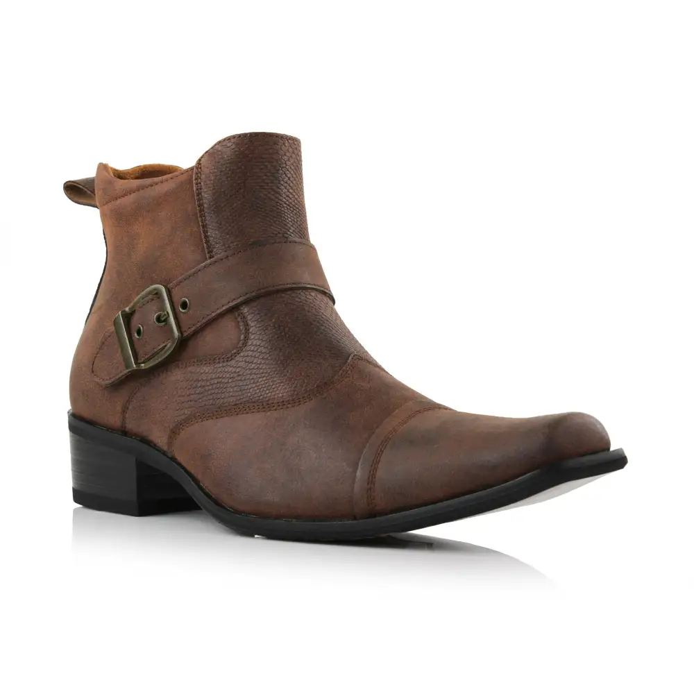 Faux-Leather Embossed Pointed-Toe Chelsea Boots