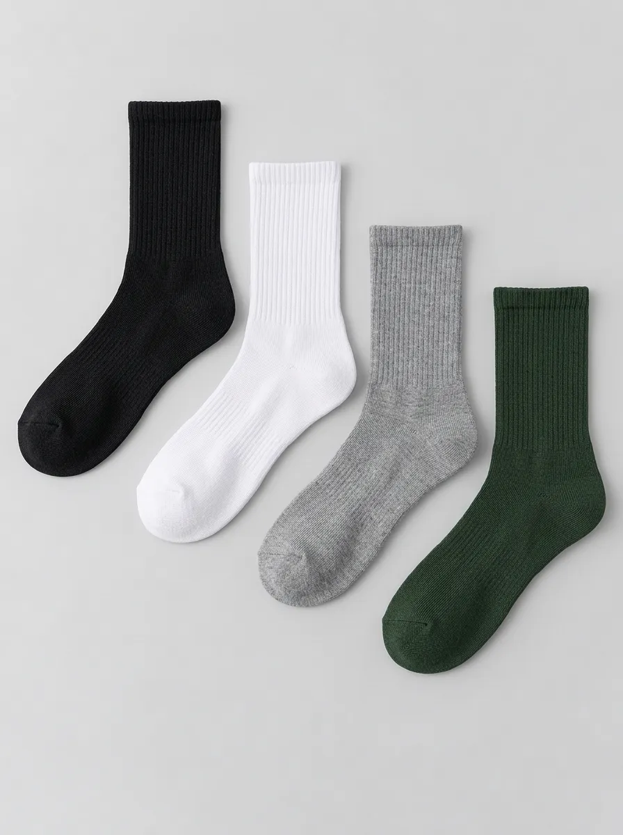 Men's Multicolor Solid Ribbed Cotton Crew Socks 4-Pack