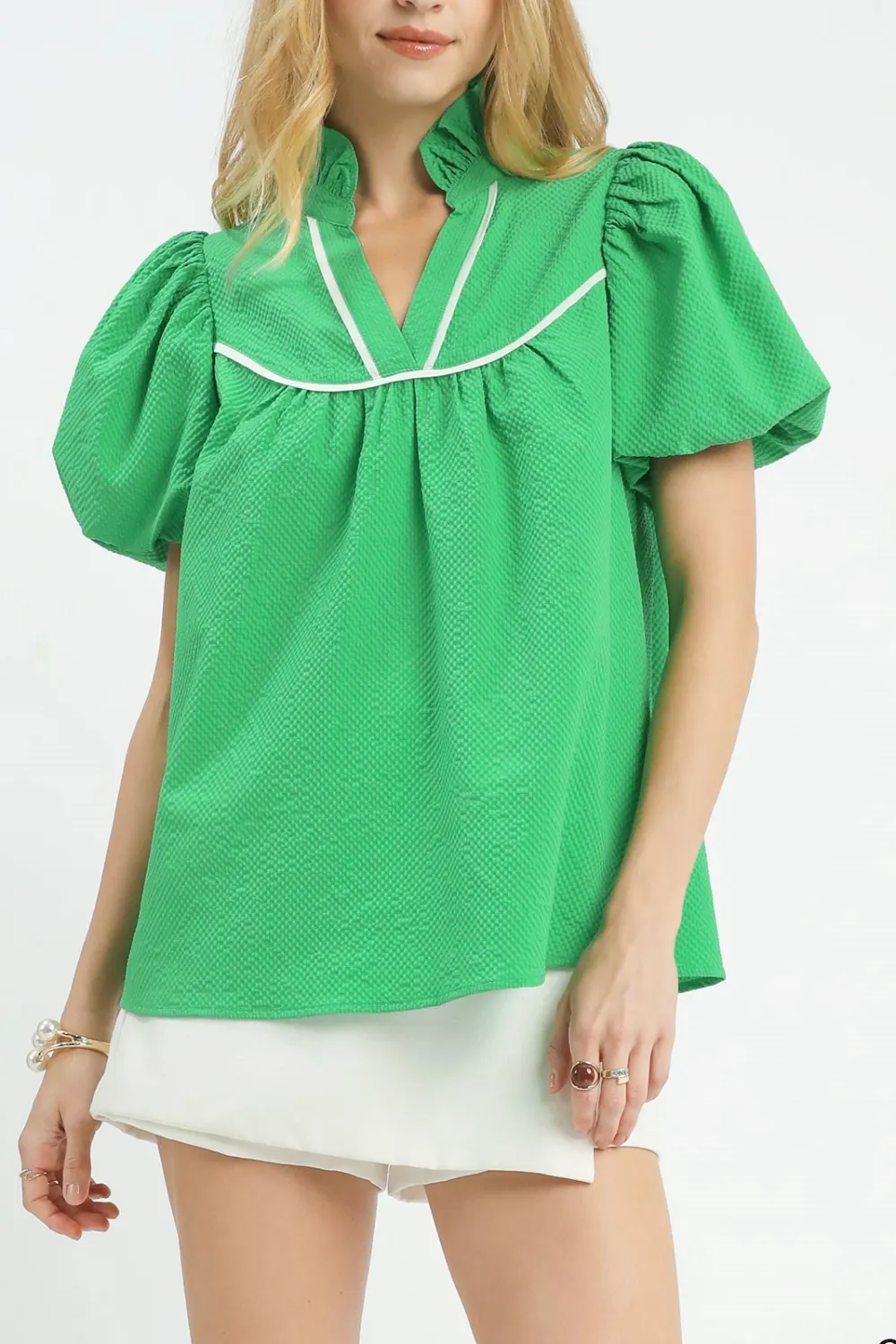 Modern Puff Sleeve Textured Blouse