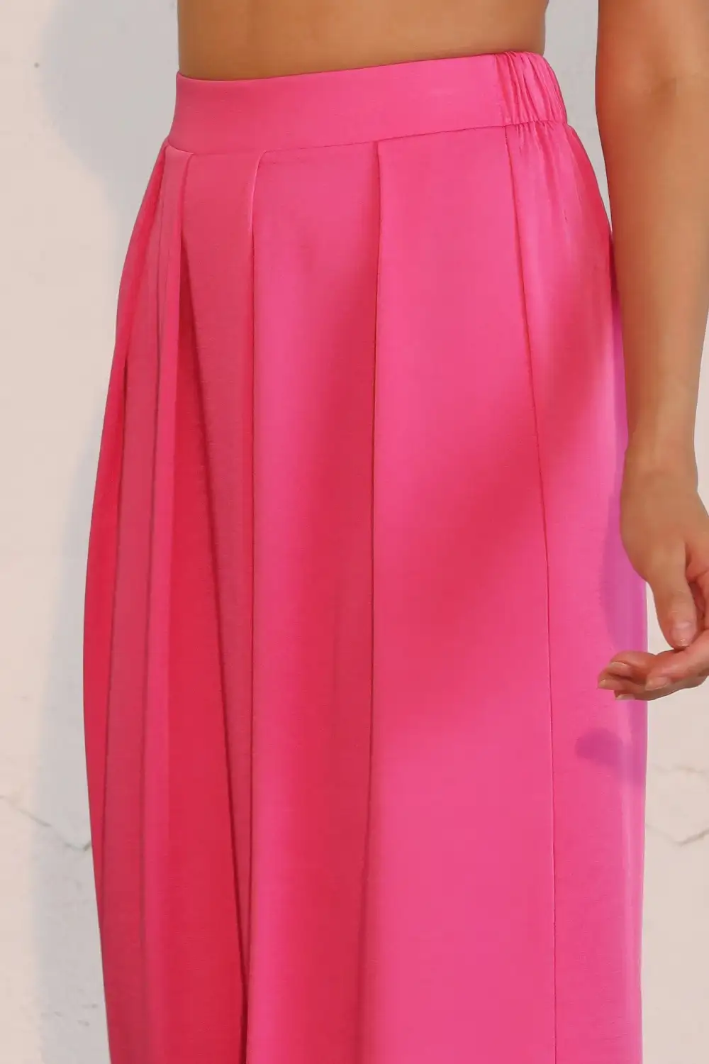 Washed Poly Silk Asymmetrical Pleated Pants
