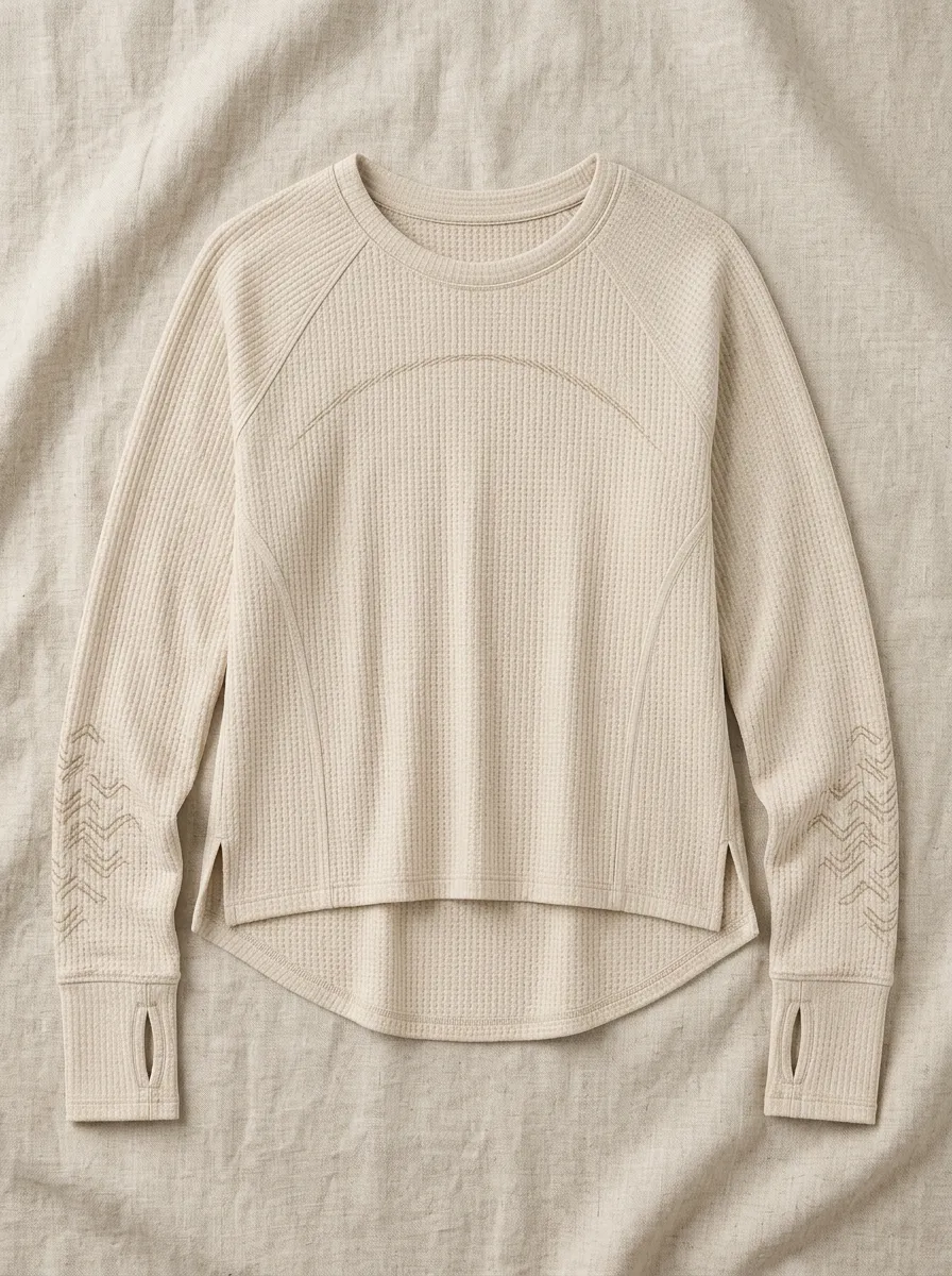 Women's Athletic Waffle Knit Chevron Embroidered Long Sleeve Top
