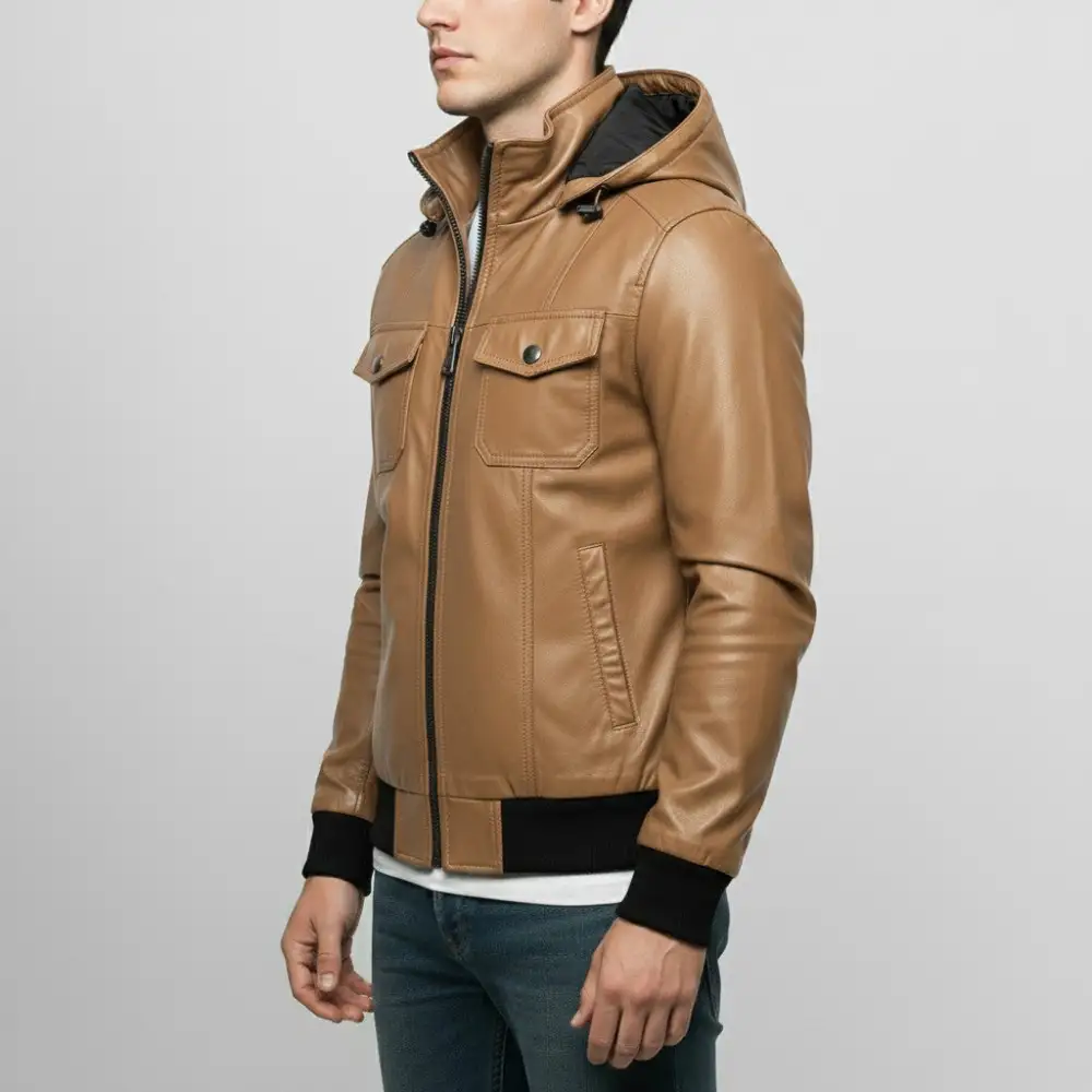 Lambskin Biker Hooded Jacket