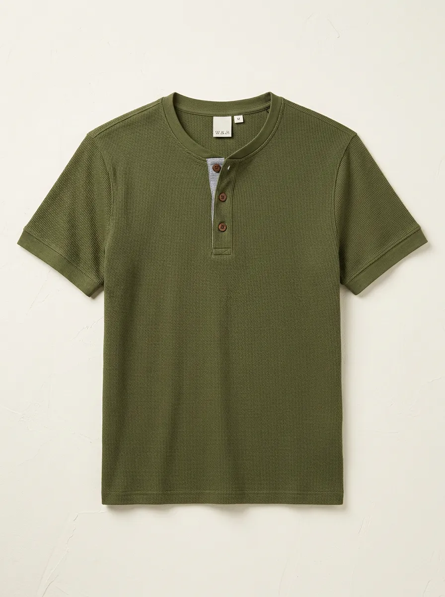 Refined Waffle-Knit Men's Short-Sleeve Henley Shirt