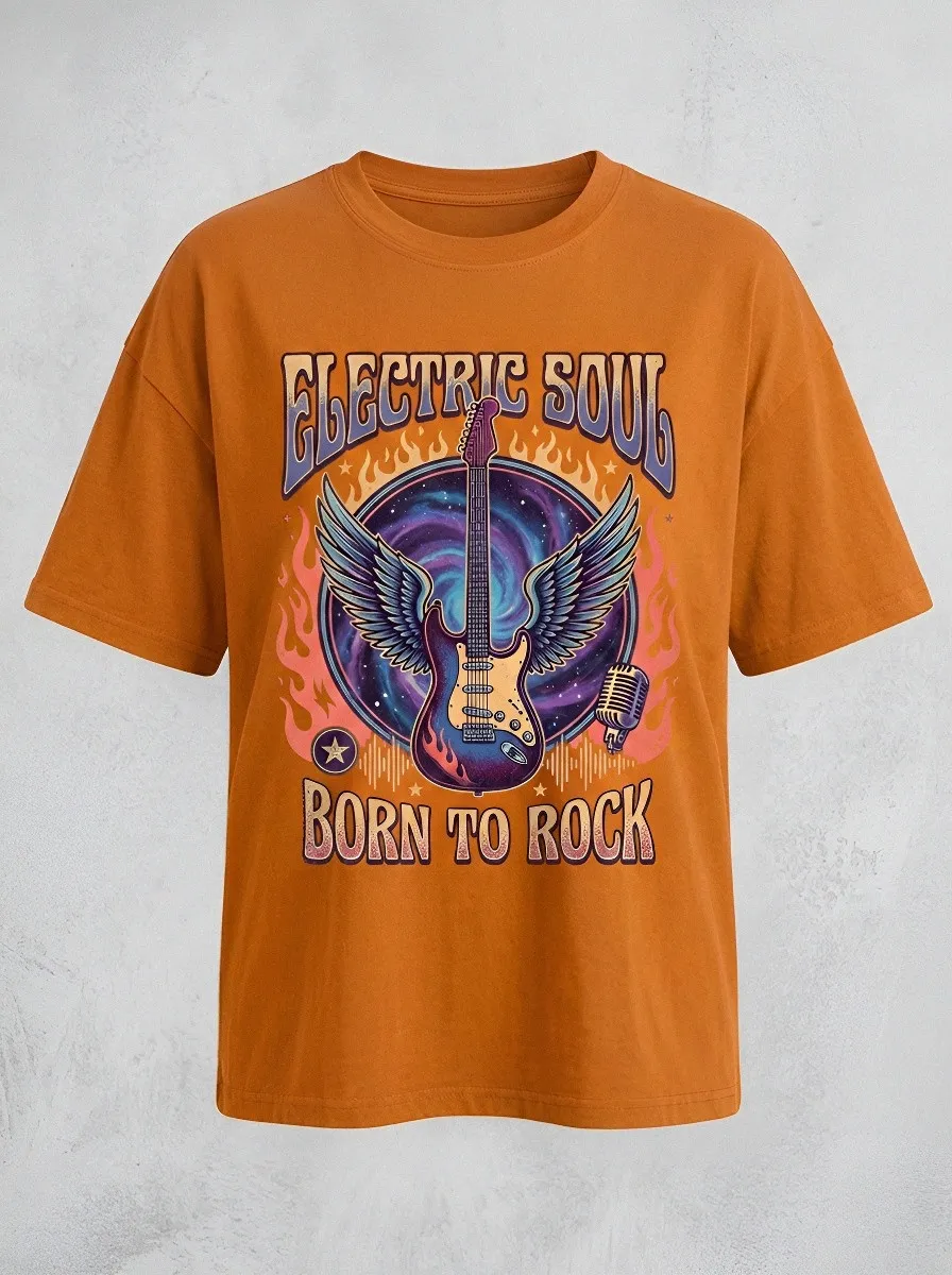 Unisex Rock Music Lover Winged Electric Guitar Printed T-shirt