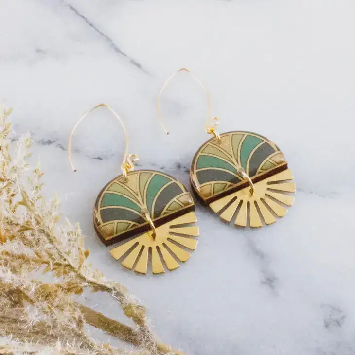 Stacked Sunburst Earrings - Art Deco Fan