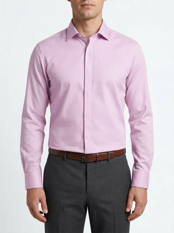 Men's Light Grey Hidden Placket Dress Shirt