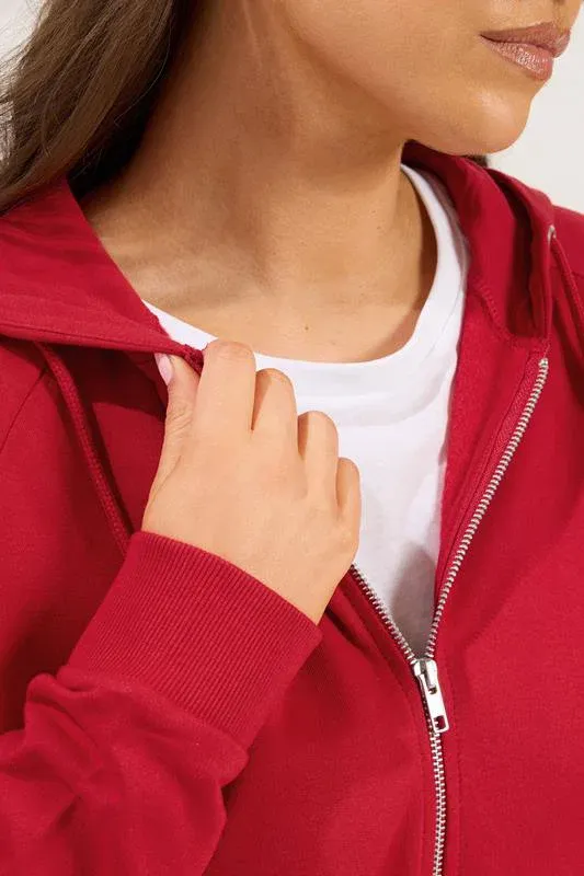 Red Zip Through Raglan Hoodie