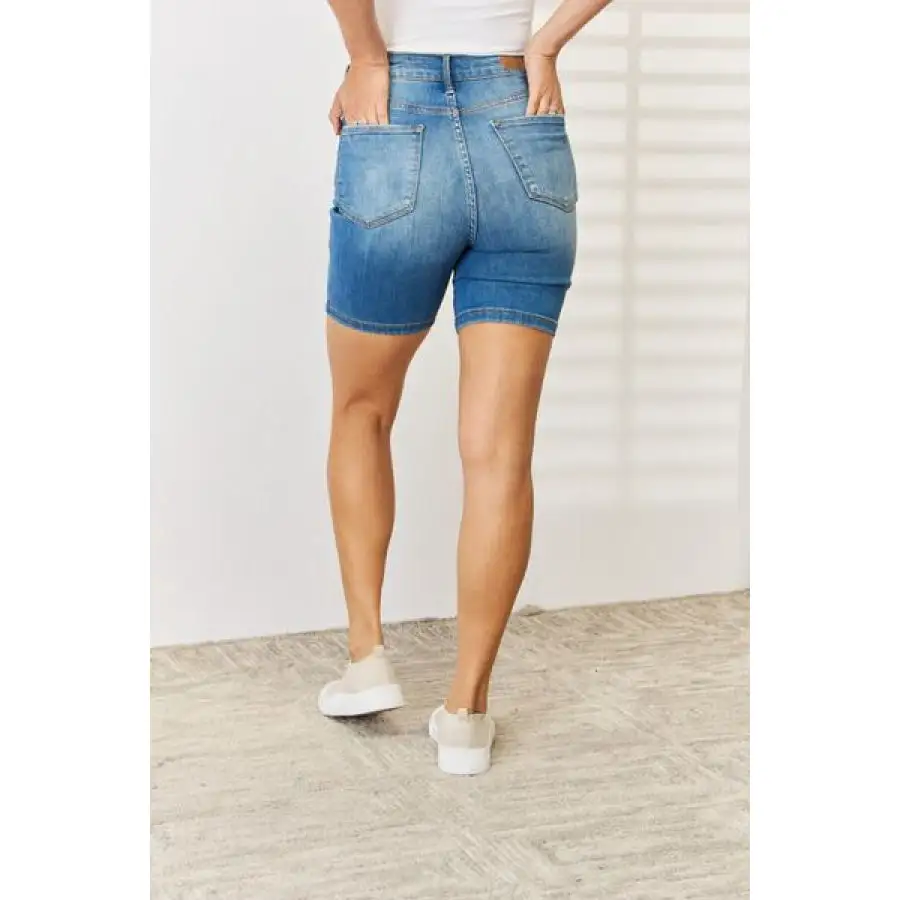 Full Size Tummy Control Double Button Bermuda Denim Shorts