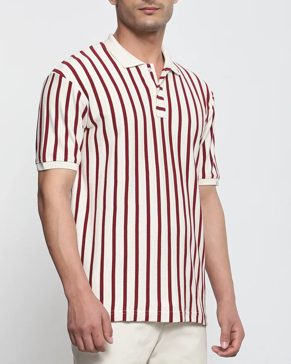 Maroon Striped Textured  Polo Shirt