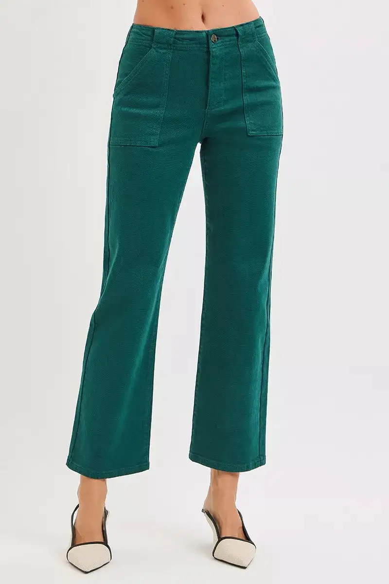 High Rise Patch Pocket Flare Jeans