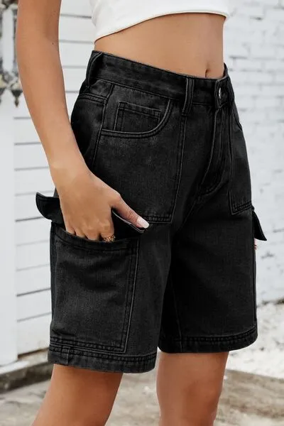 High Rise Shorts Cargo Pocket Denim Pants