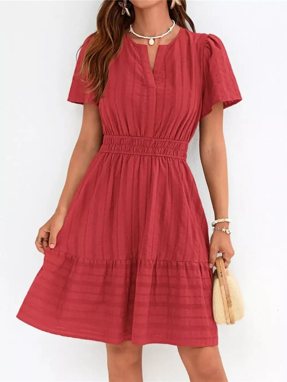 Tiered Smocked Short Sleeve Casual Dress