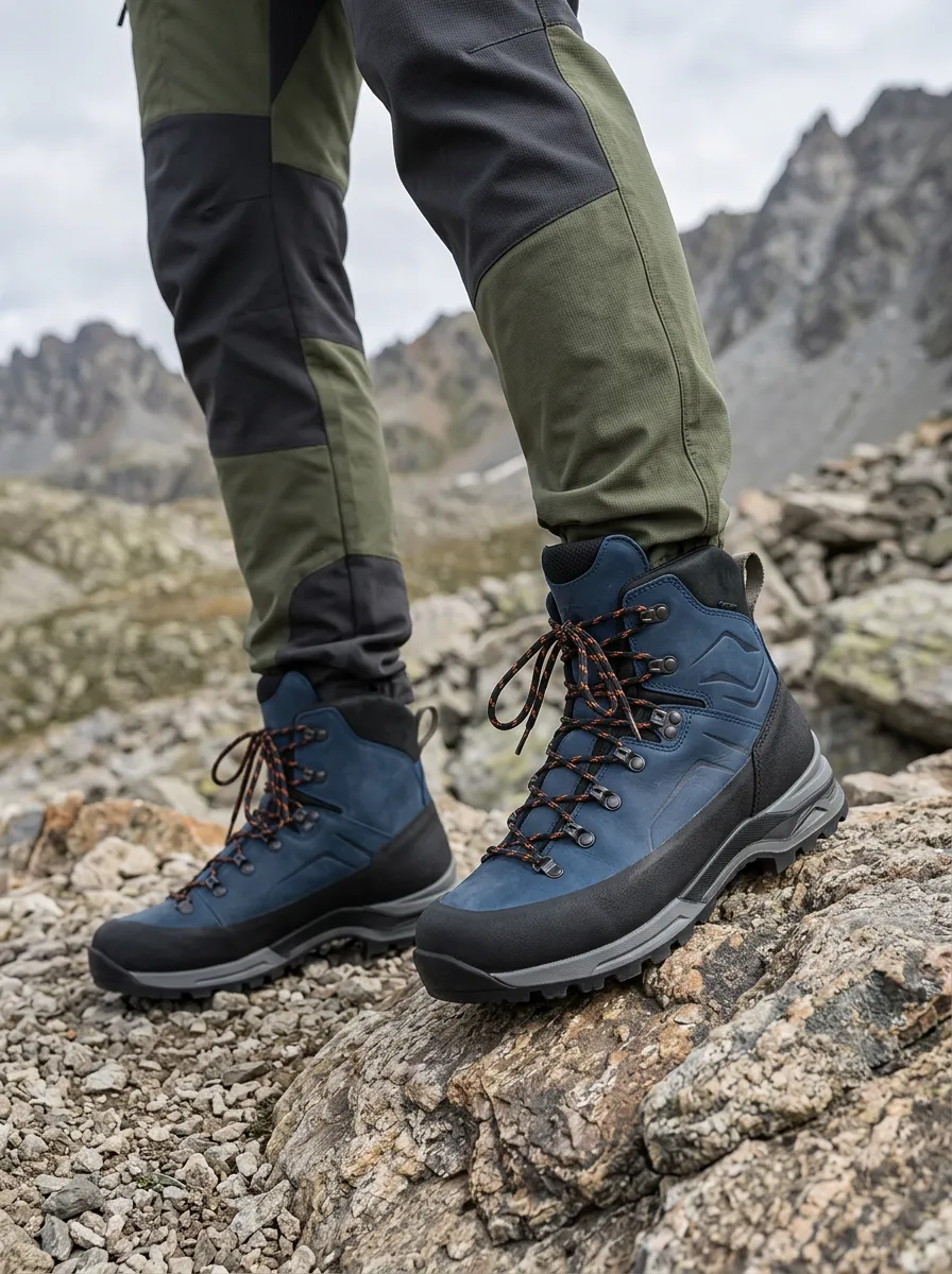 Men's Hiking Lover Blue Mountain Pattern Printed Boots