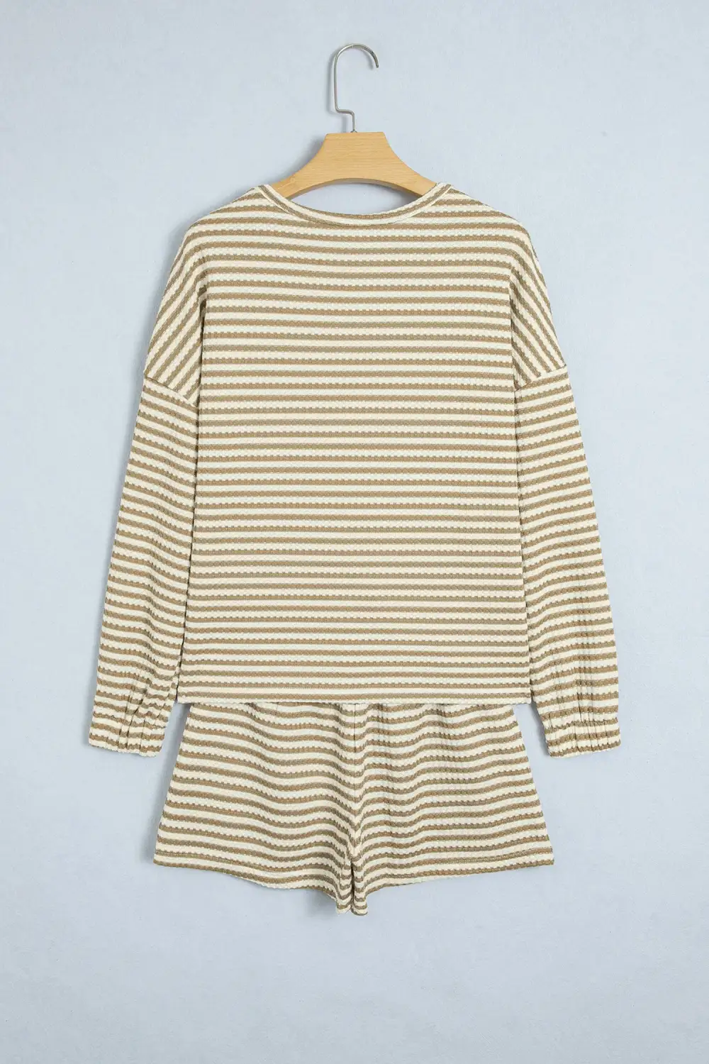 Women's Textured Knit Long Sleeve Top Elastic Waist Shorts Casual Coordinated Set