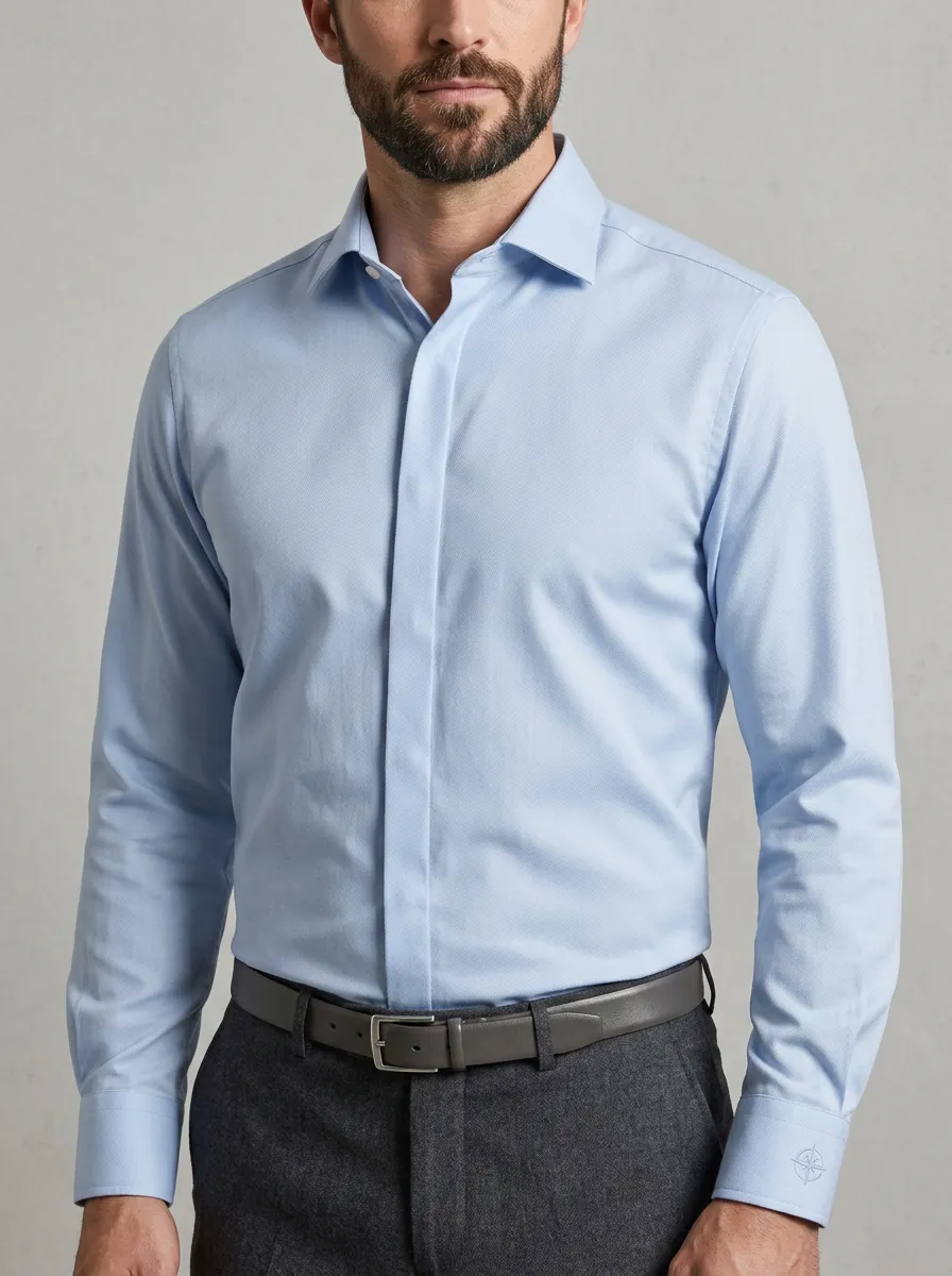 Men's Non-Iron Cotton Light Blue Solid Long Sleeve Dress Shirt