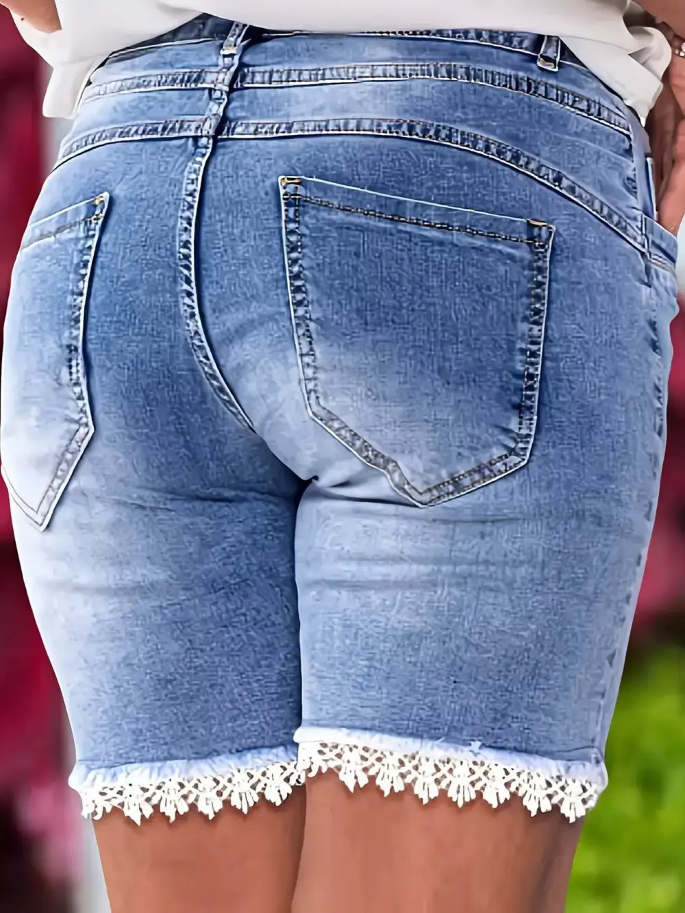 Lace Trim Denim Shorts
