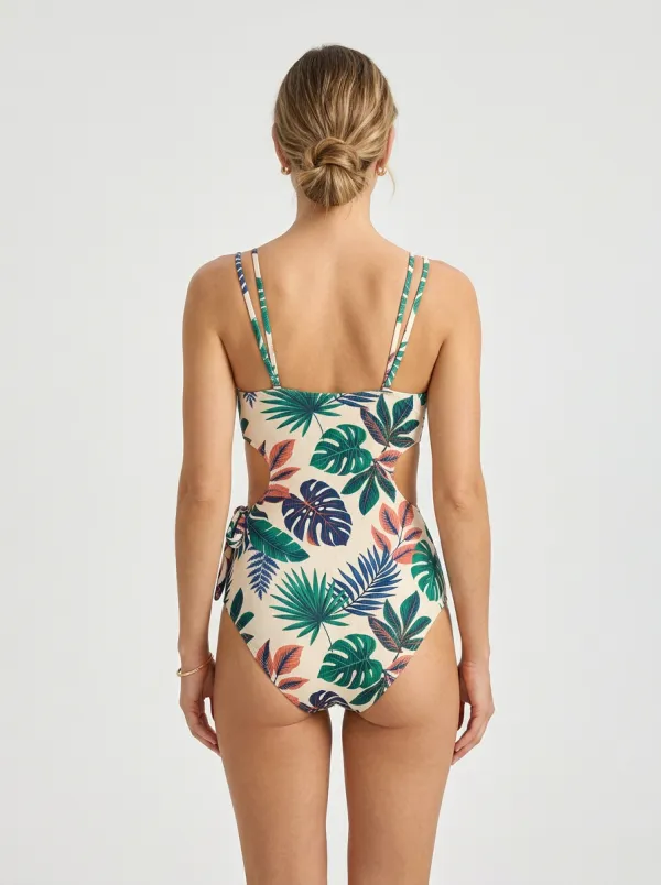 Women's Leaf Printed One-Piece Swimsuit