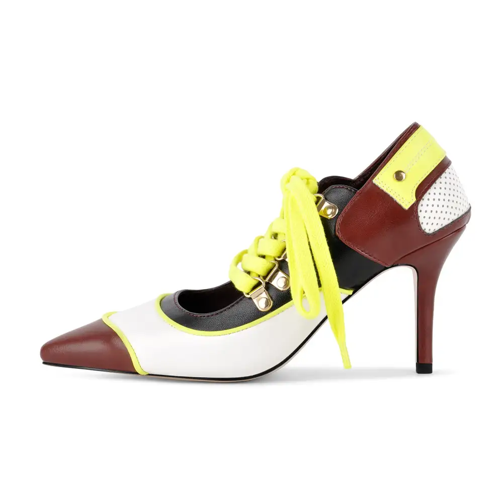 Modern Lace Detail Pointed Toe Stiletto Lace Up Pumps