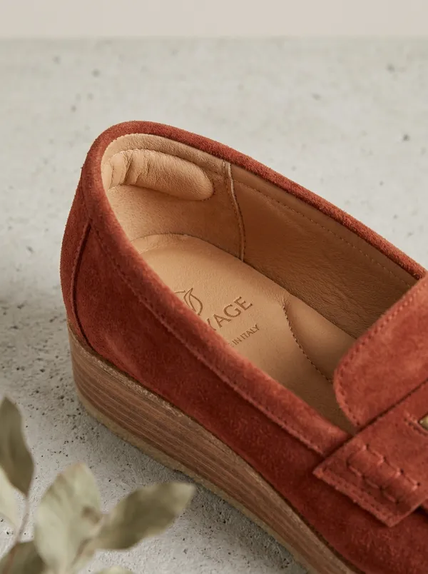 Women's Metal Detail Platform Casual Suede Wood Sole Loafers