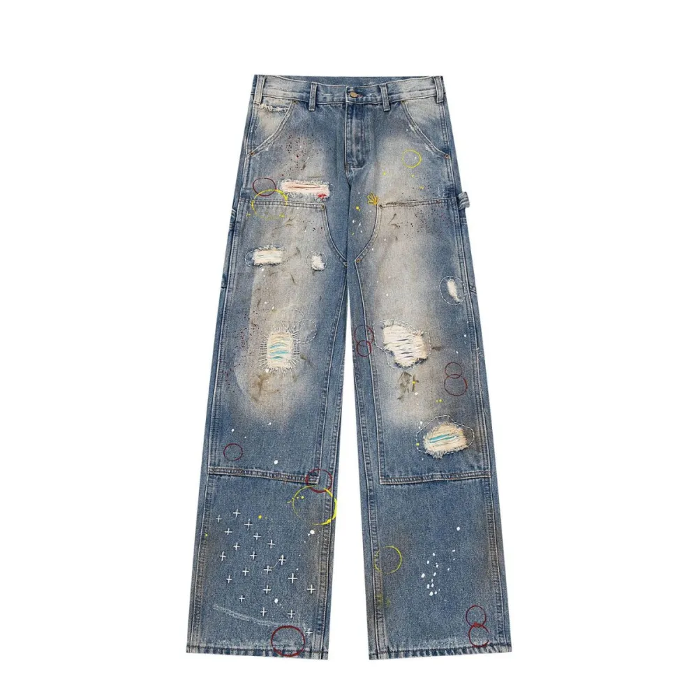 Ripped Splatter Print Denim Jeans