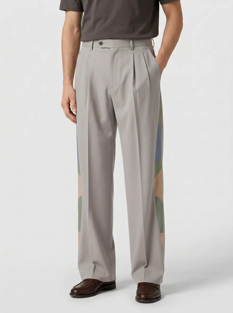 Men's Casual Fashion Colorblock Side Stripe Printed Wide Leg Pants