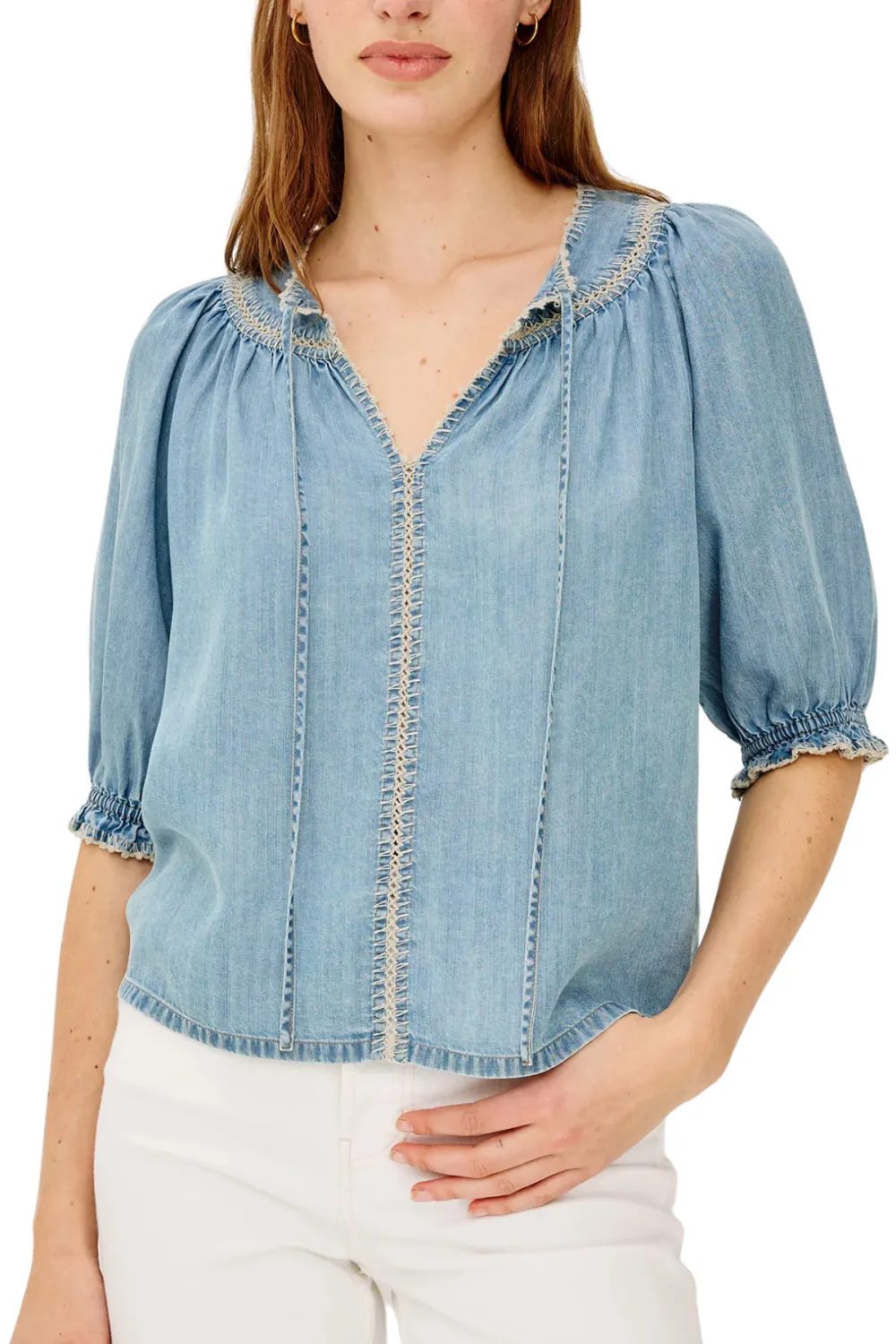 Ruffle Embroidered Peasant Top
