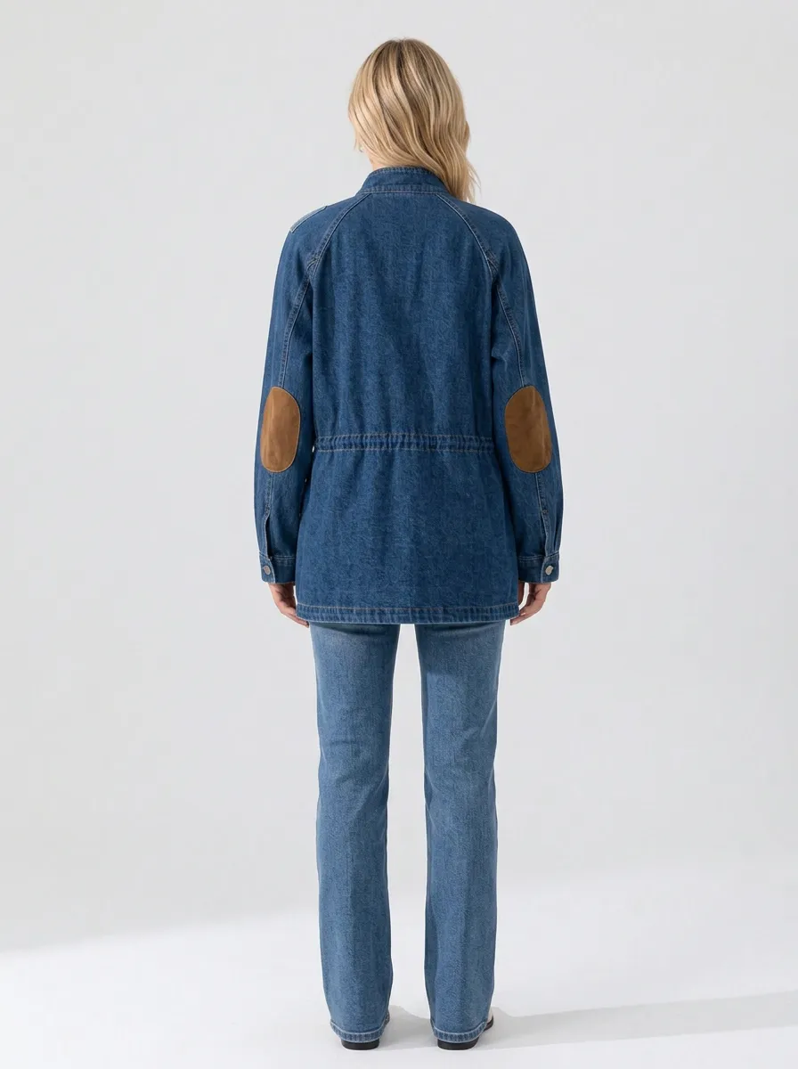 Women's Casual Utility Suede Patch Denim Jacket