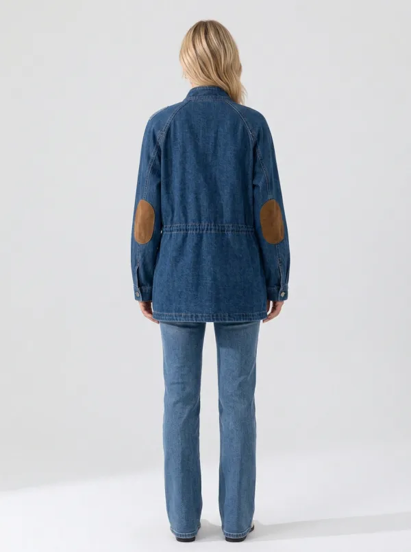Women's Casual Utility Suede Patch Denim Jacket