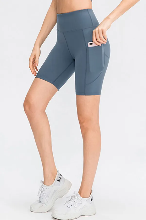 Stretch Wide Waistband Sports Shorts With Pockets