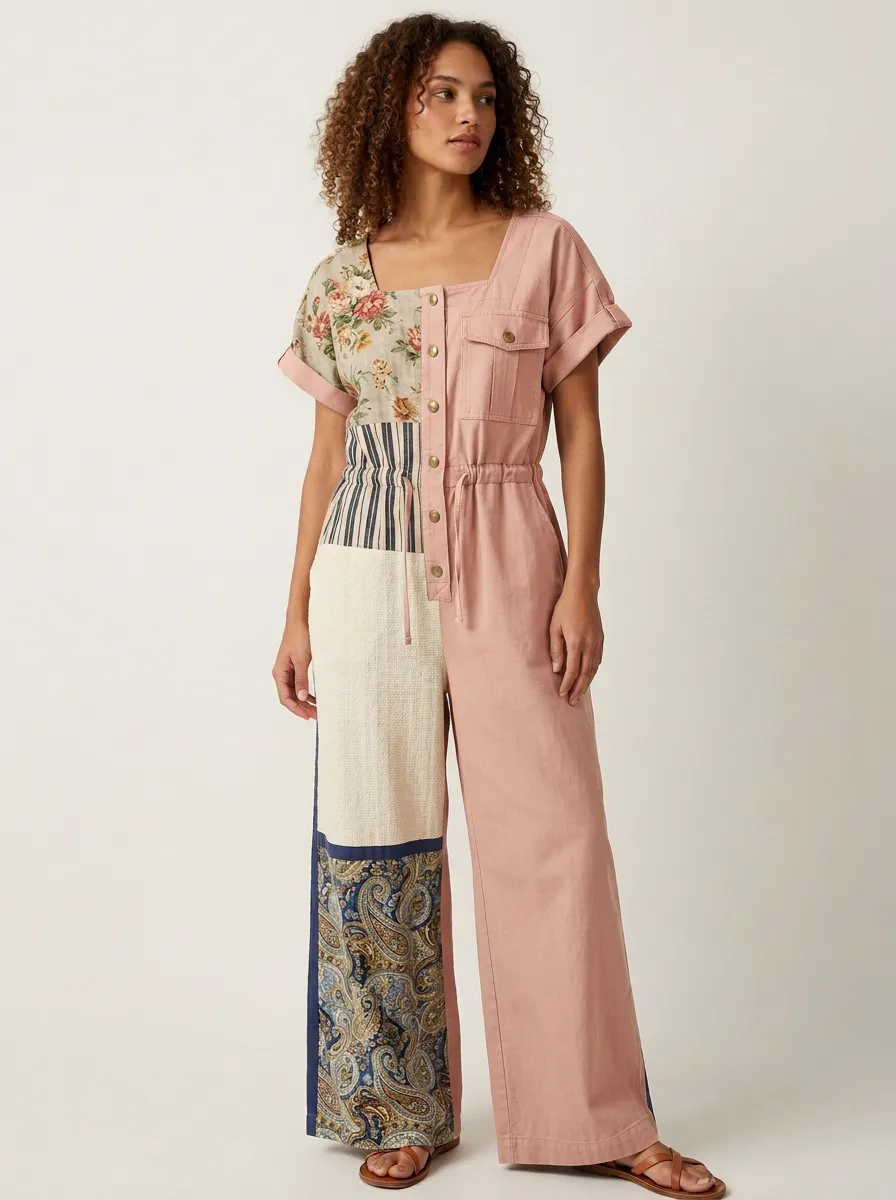 Women's Boho Floral Paisley Patchwork Jumpsuit