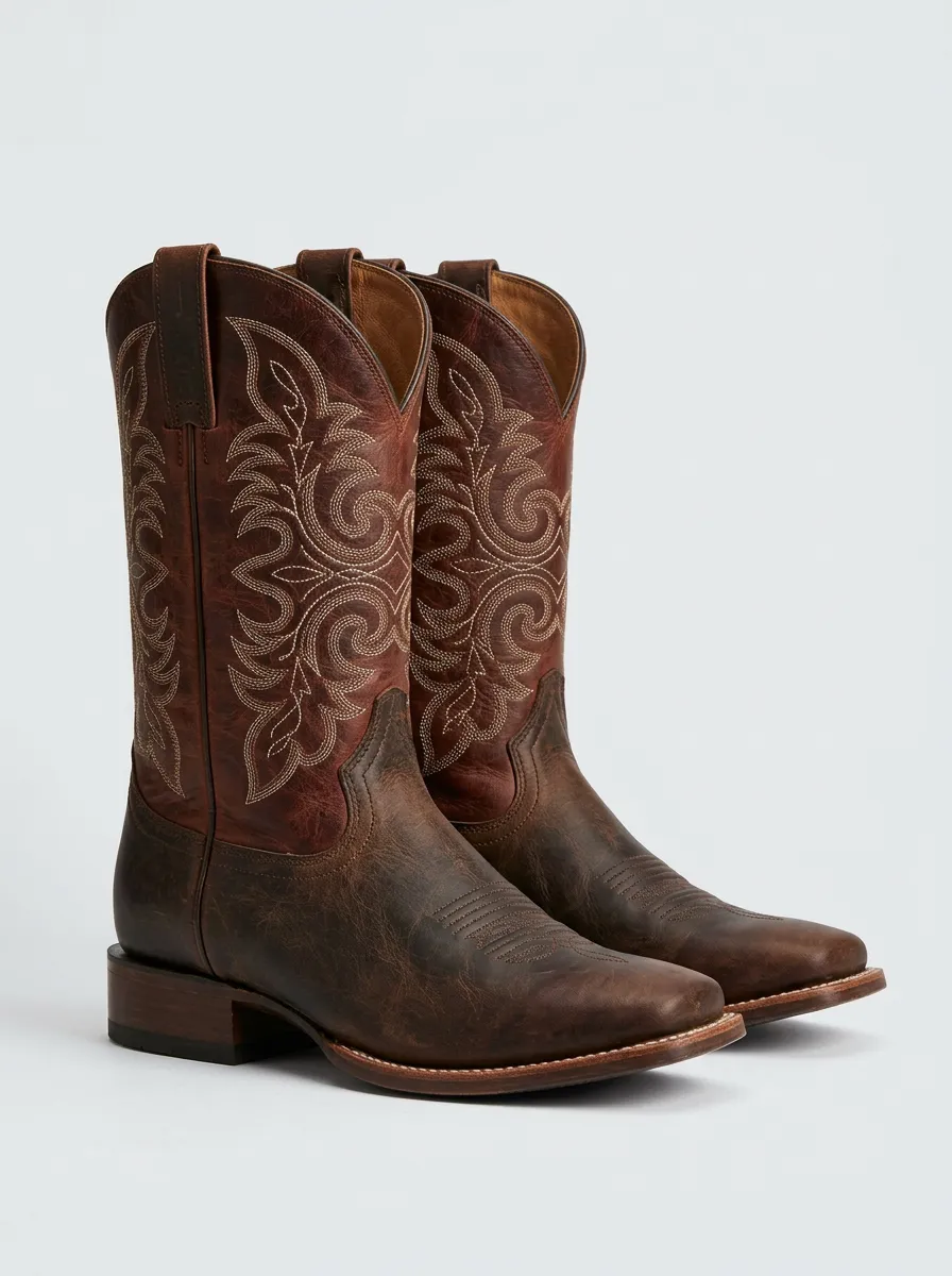 Vintage-Inspired Embroidered Leather-Look Collection Men's Western Cowboy Boots