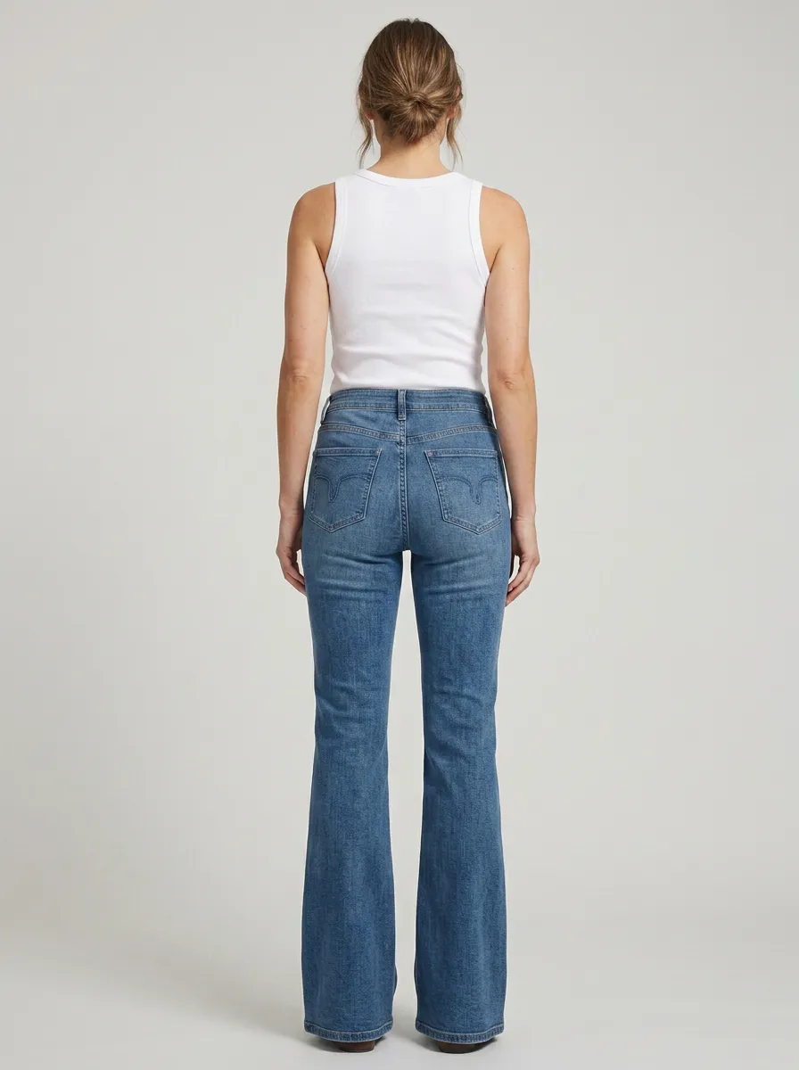 Women's Western Geometric Stitch Print High Rise Flare Jeans