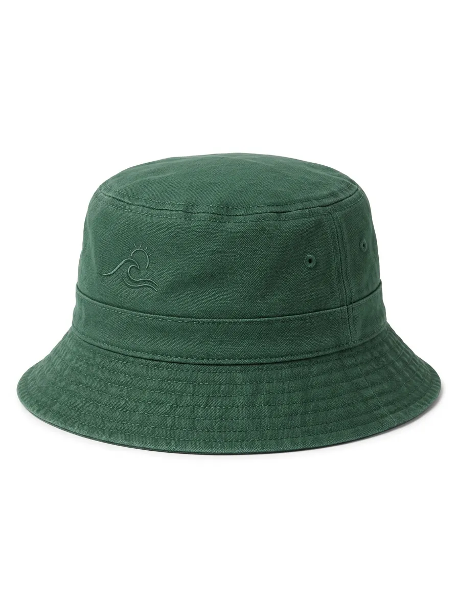Minimal Bucket Hat with Ocean Wave and Sun Embroidered Detail
