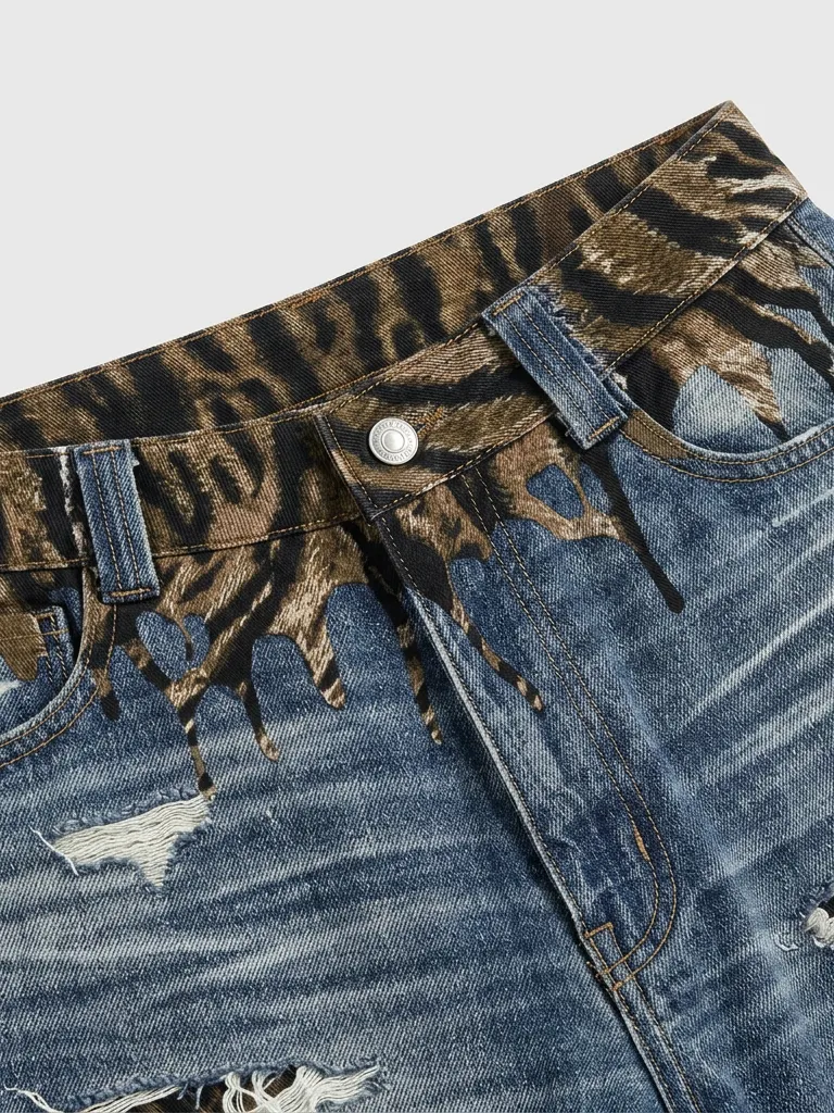 Barrel-Leg Curved-Cut Washed Pants