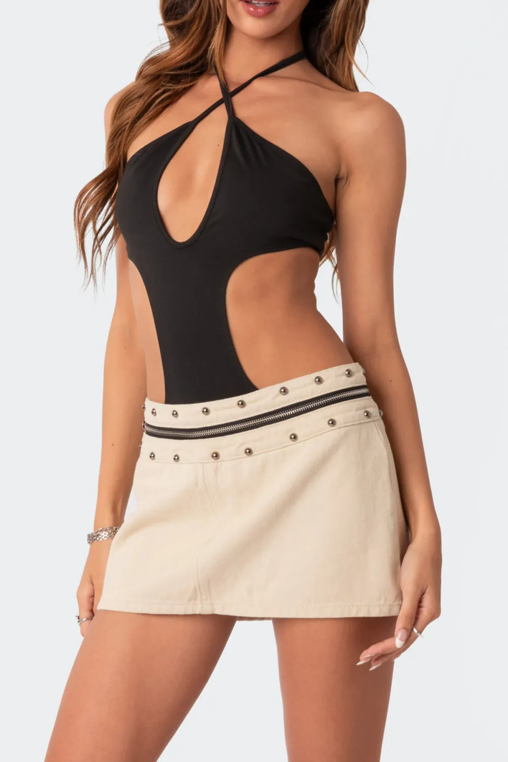 Halter Tie Neck Cut Out Bodysuit