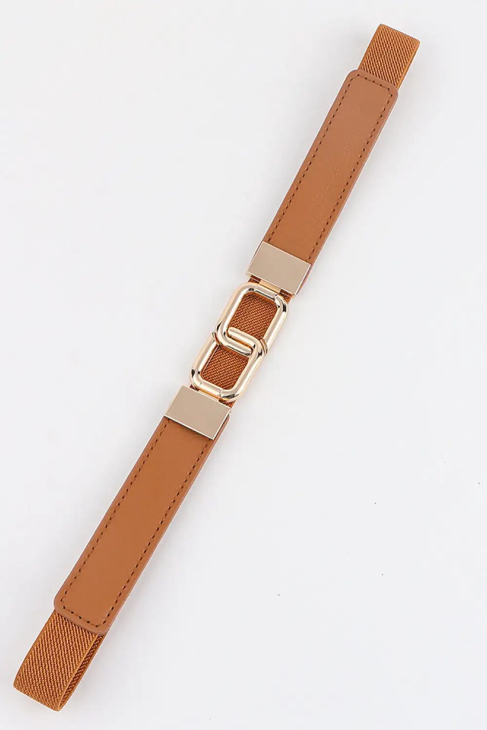 Double-Buckle Wide Geometric Vegan-Leather Elastic Waist Belt